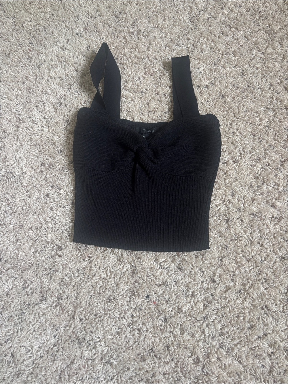 Forever 21 Black Twist-Front Ribbed Cropped Tank